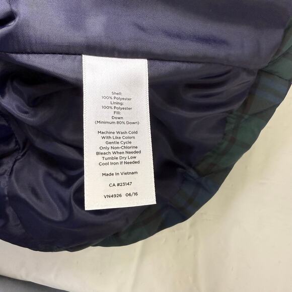Talbots Petites Down Puffer Vest Plaid Green Blue Blackwatch Check Size P - Picture 8 of 8